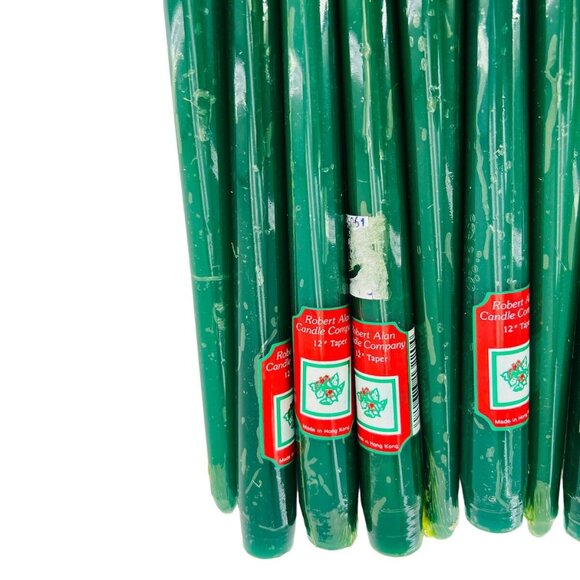 Vtg Robert Alan Candles 12” Box of 12 Tapers Green Hand Crafted Christmas - Picture 5 of 8
